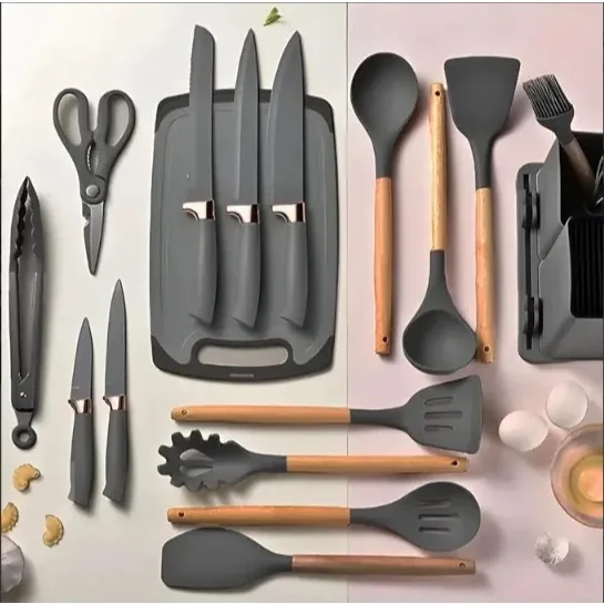 Kit 19 Pçs Utensílios Cozinha Luxo Tábua Espátula Tesoura